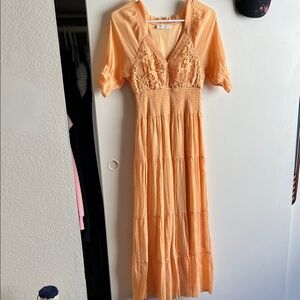 Orange Lace Detail Maxi Dress